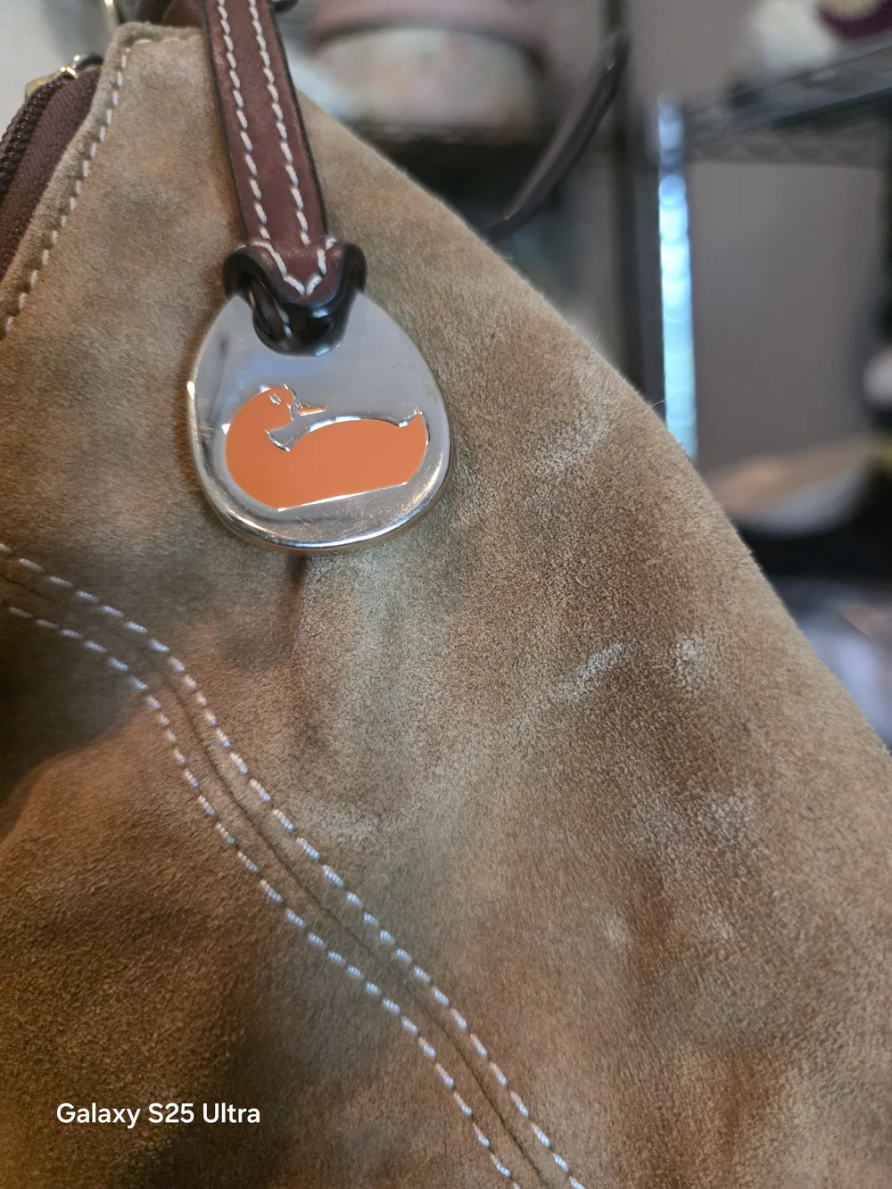 Dooney & Bourke Brown Suede Hobo with Dark Leather Trim
